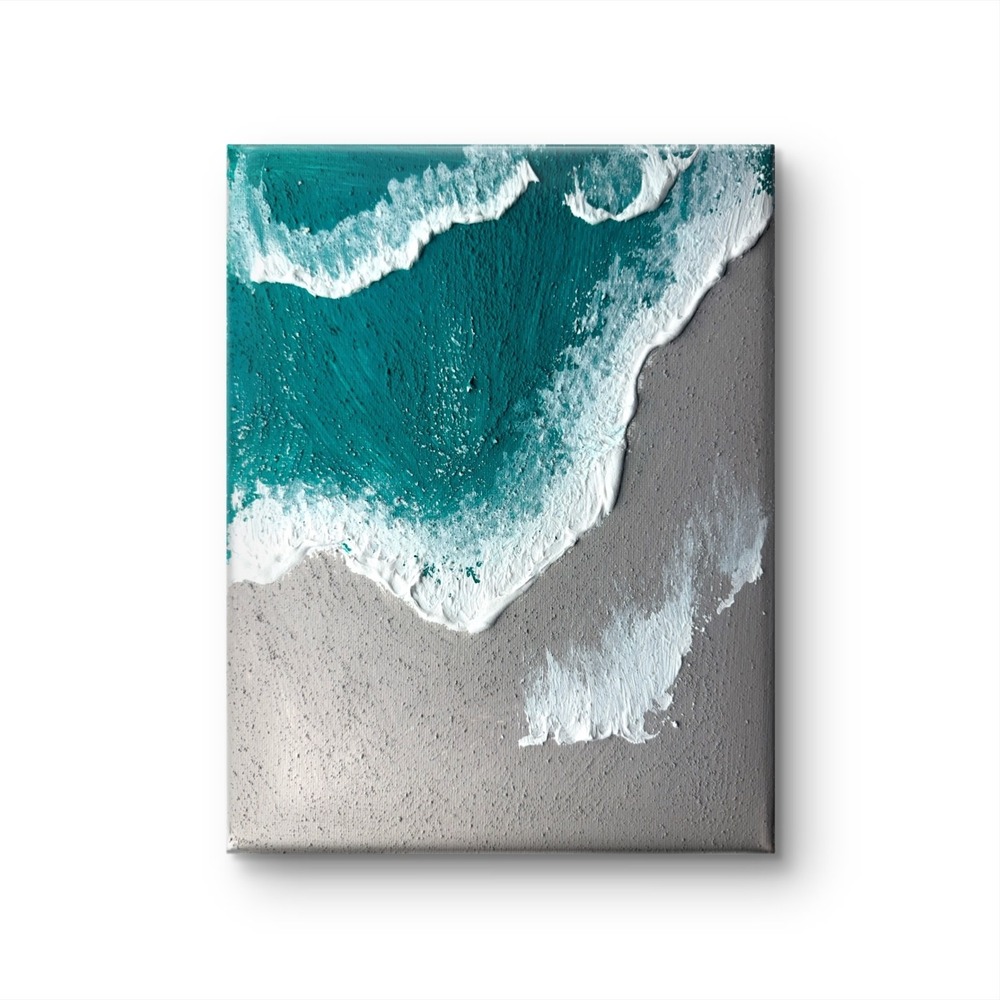 Papa Diouf Original Painting Ocean Wave Textured Beach Art 8x10 New